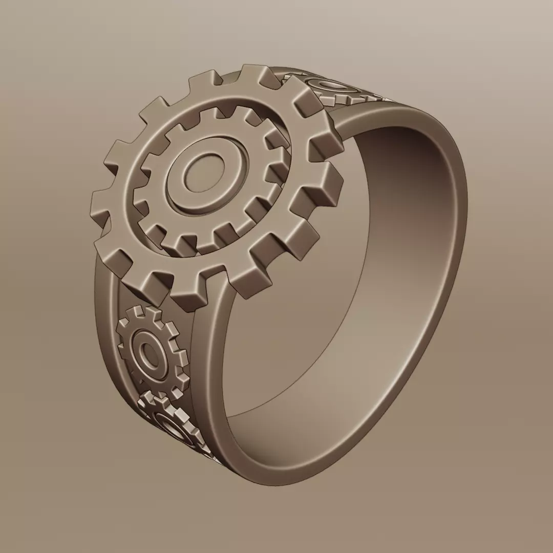 Mechanical Gear Ring - Futuristic Industrial Jewelry Design 3D print model_4