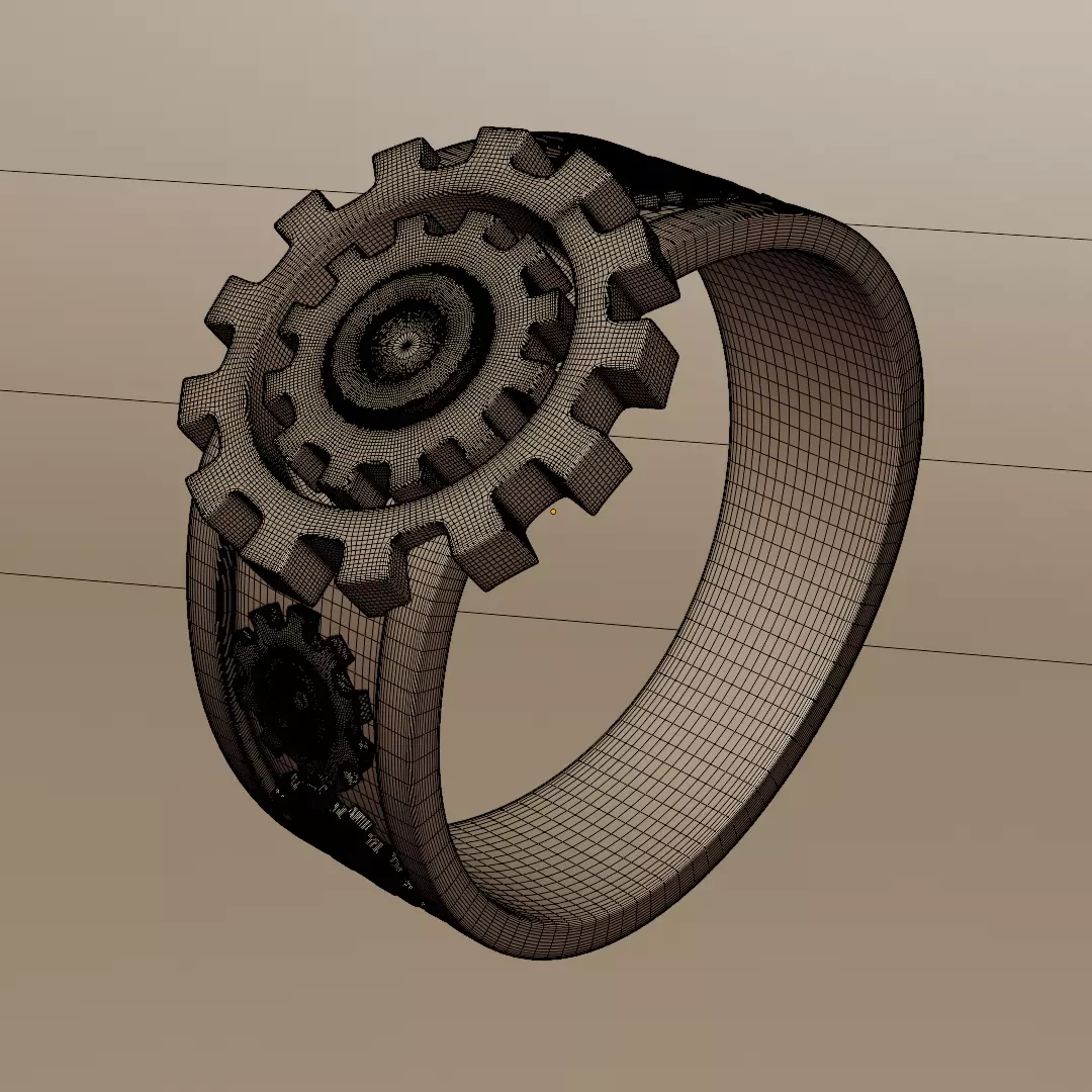 Mechanical Gear Ring - Futuristic Industrial Jewelry Design 3D print model_5