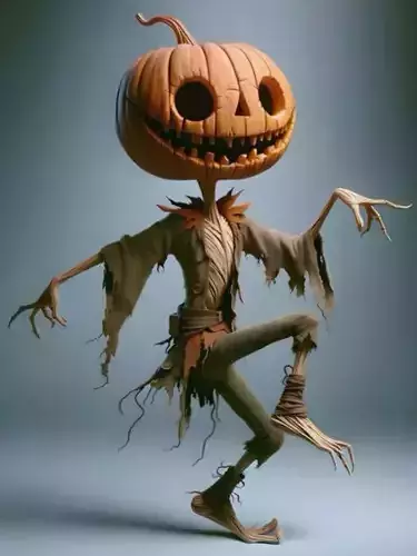 Funny Dancing Pumpkin Scarecrow Grin Tattered Clothes