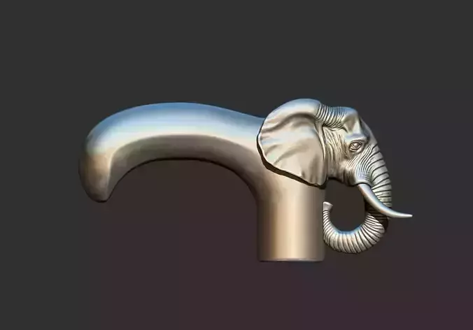 Elephant Head Walking Stick Handle 3D Printable Model CNC