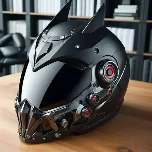 Futuristic Black Bat Helmet Red Lights Mechanical Details Low-poly 3D model