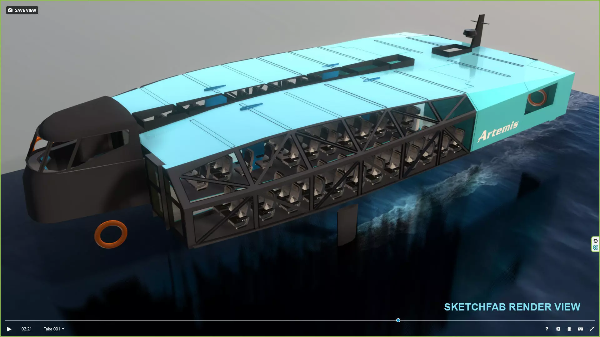 Artemis hydrofoil electric ship Low-poly 3D model_5