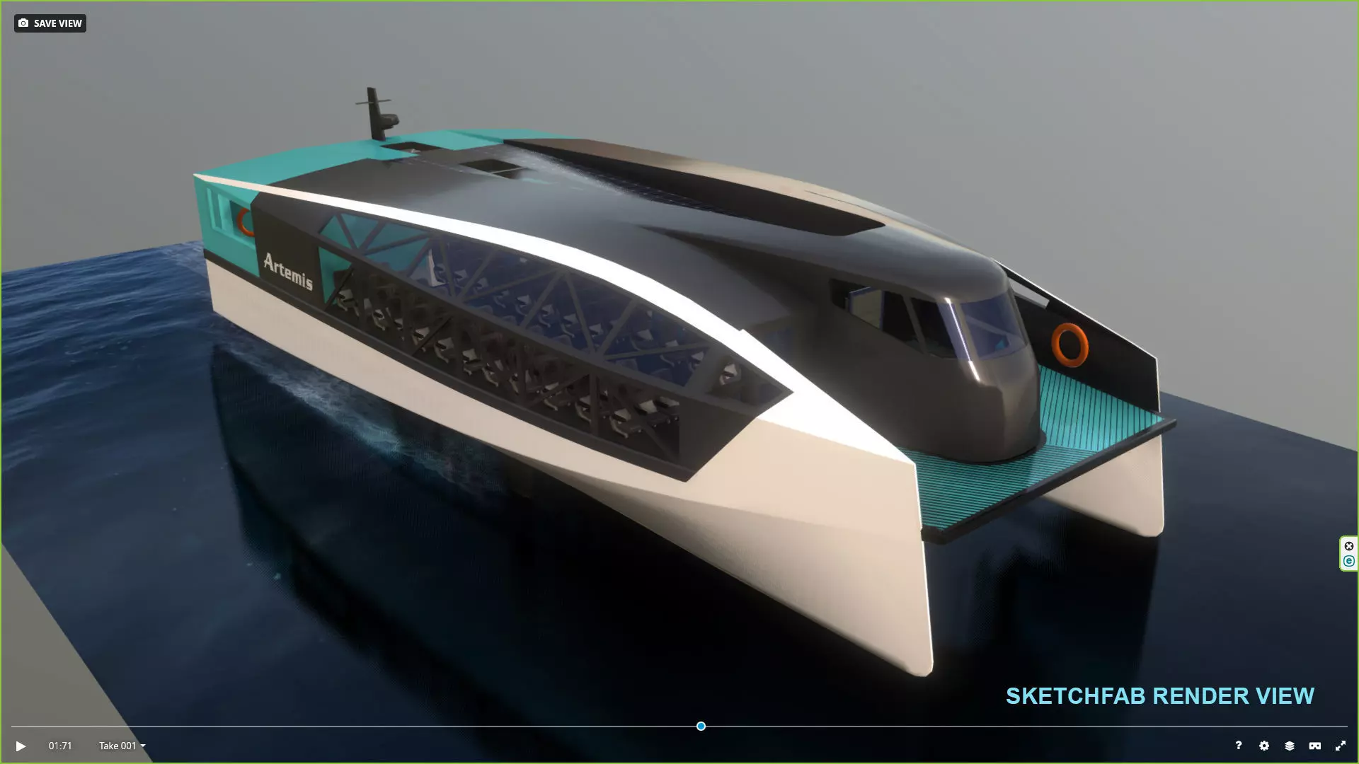 Artemis hydrofoil electric ship Low-poly 3D model_1