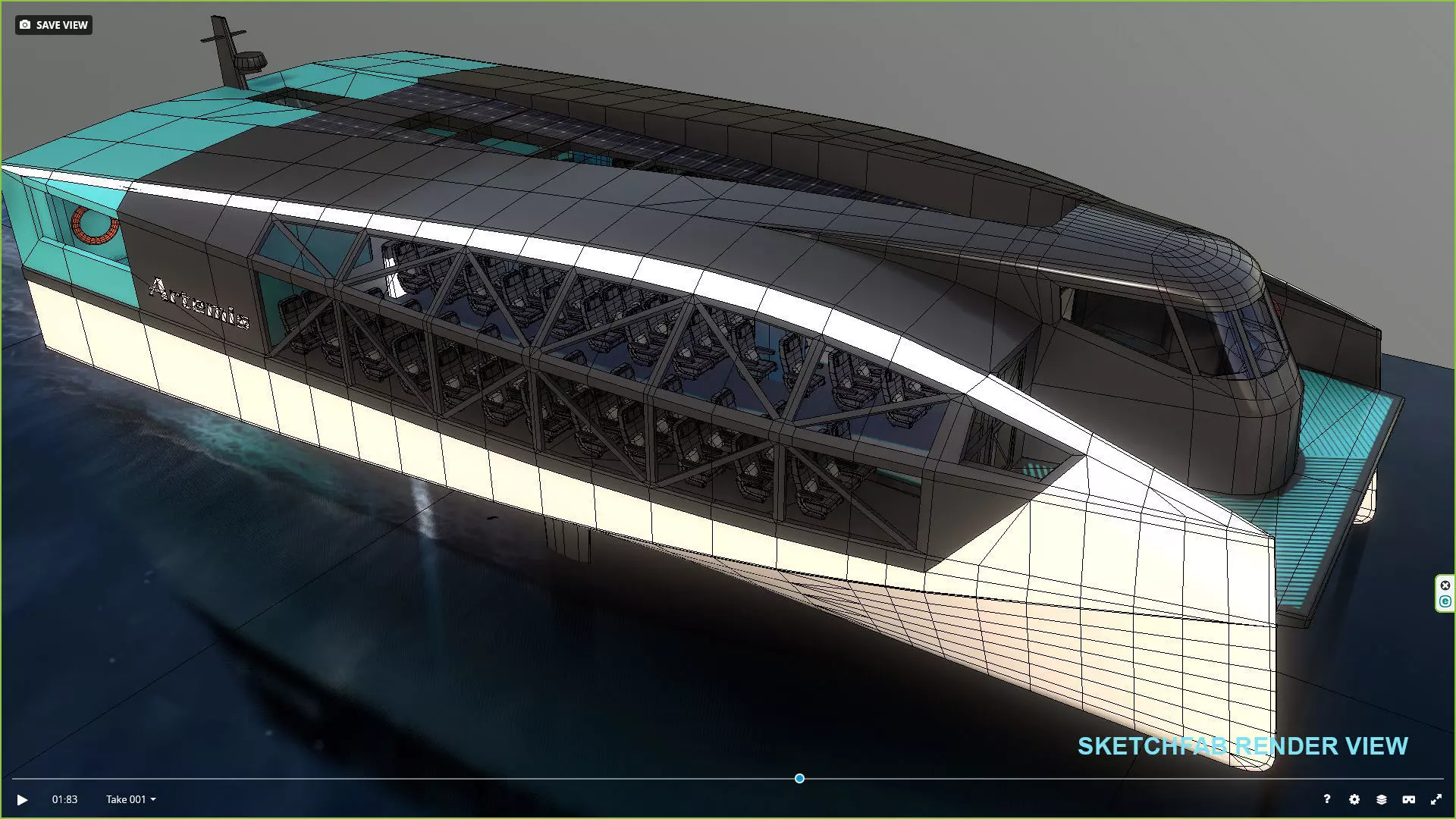 Artemis hydrofoil electric ship Low-poly 3D model_13