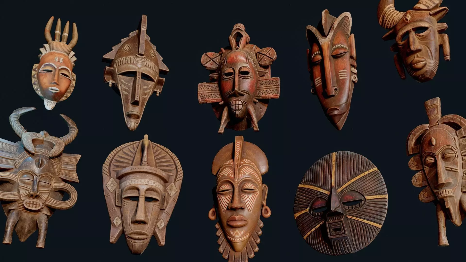 African Decor Masks 3D Model Collection_2