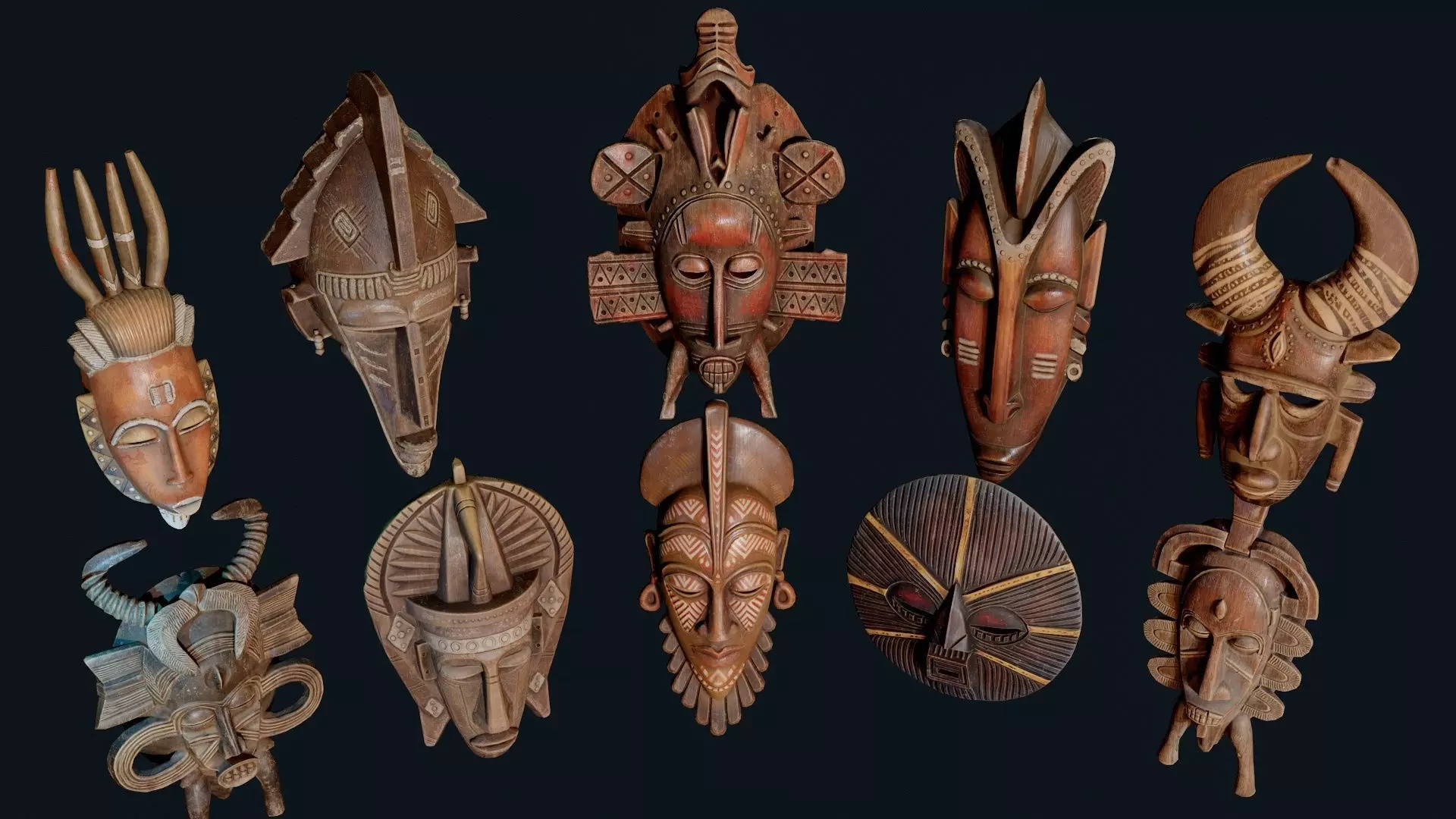 African Decor Masks 3D Model Collection_1