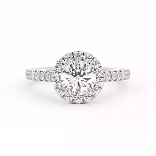 Traditional Round Diamond Solitaire With Halo and Pave Band 3DM