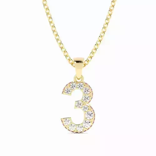 Diamond Number 3 Pendant On Chain With Realistic Rendering 3DM