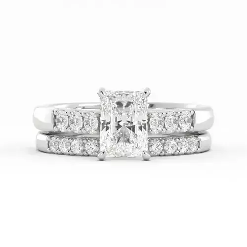 Radiant Solitaire With Pave Wedding Ring Set 3DM