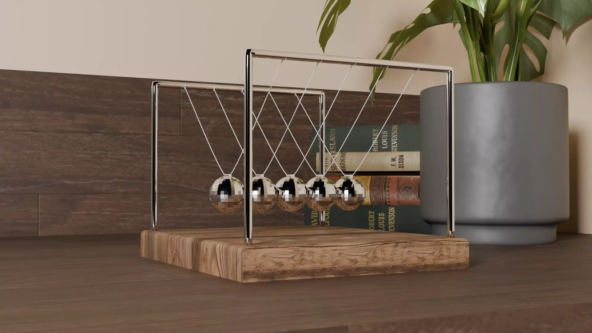 Newton Cradle Desk Object 3D model_0