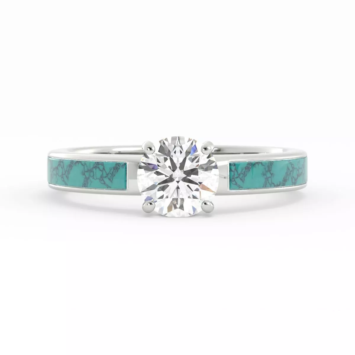 Round Diamond Solitaire With Turquoise Side Inlay 3D print model