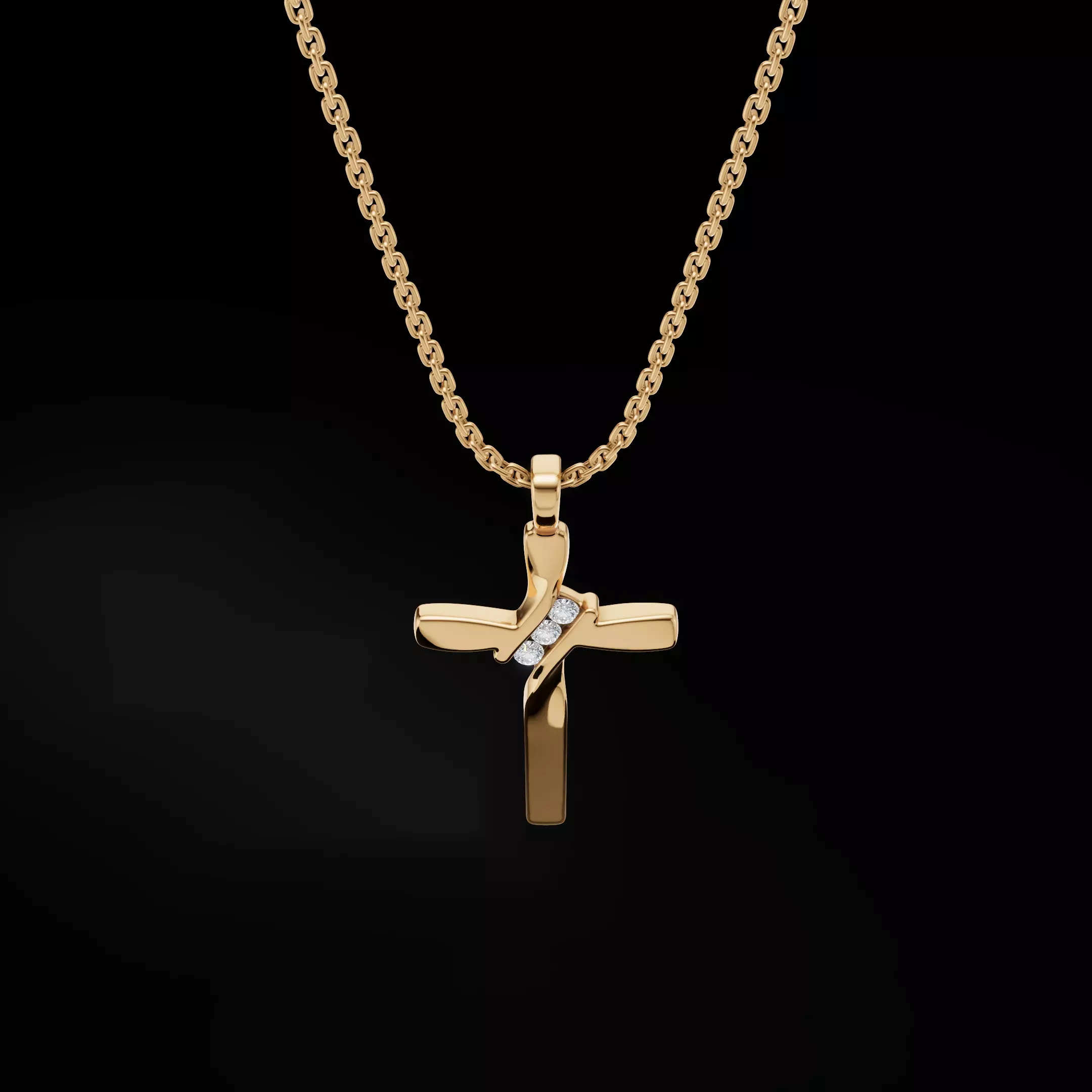 Twisted Cross Pendant with Round Stones 3D Jewelry Model 3D print model_21