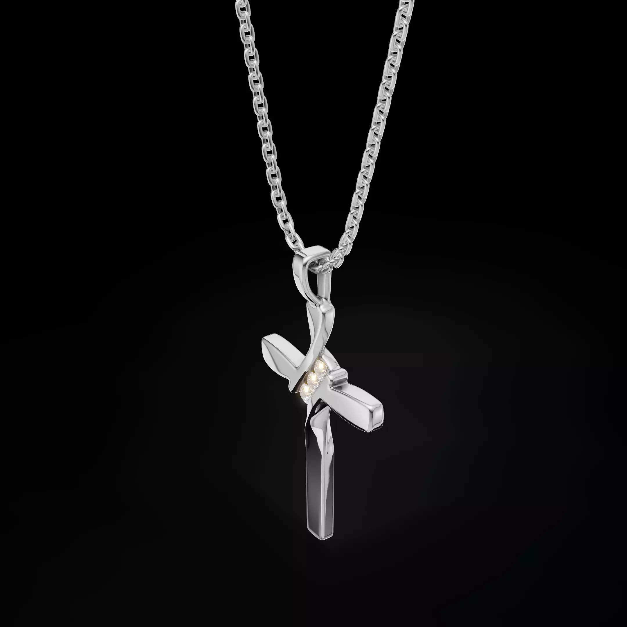 Twisted Cross Pendant with Round Stones 3D Jewelry Model 3D print model_26