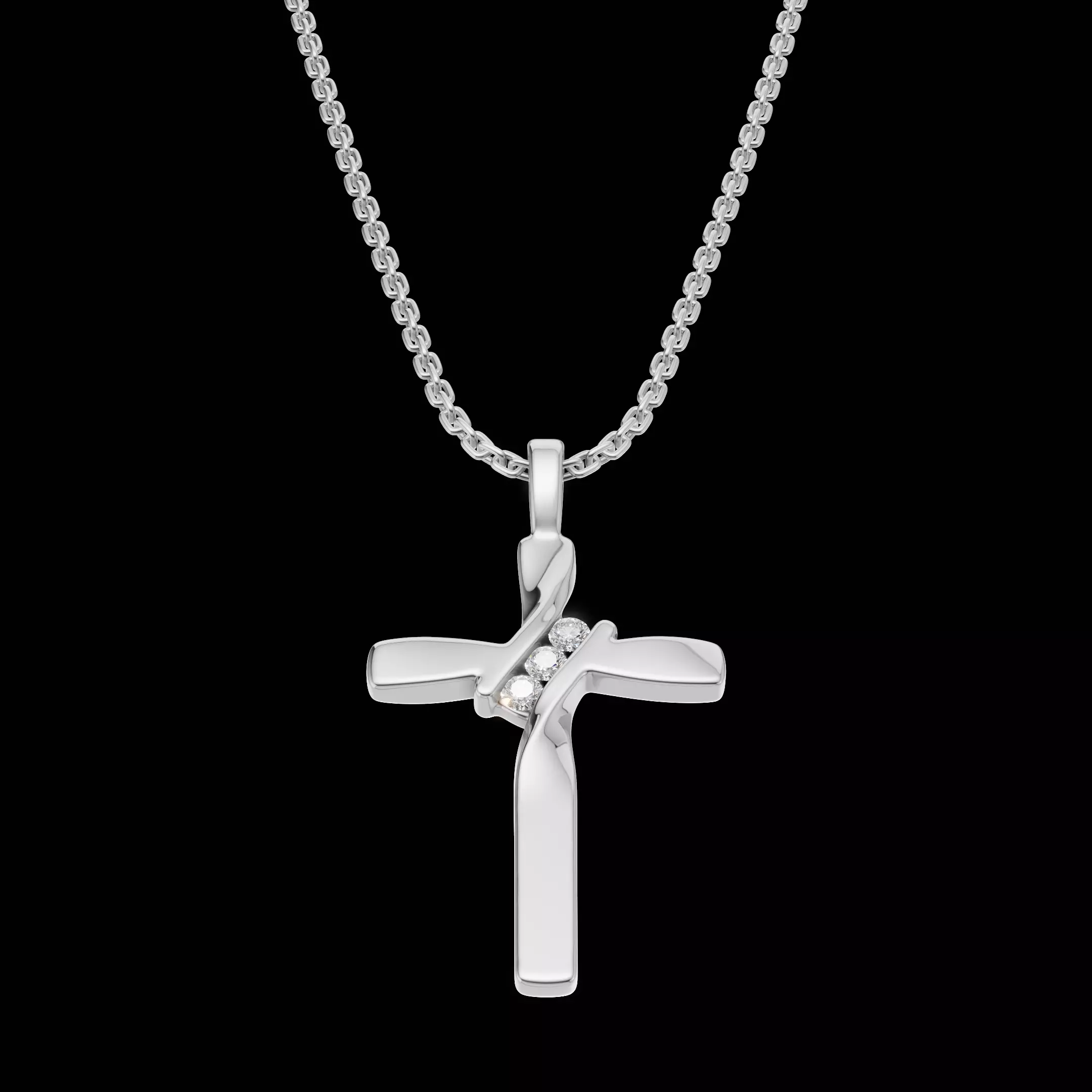 Twisted Cross Pendant with Round Stones 3D Jewelry Model 3D print model_23