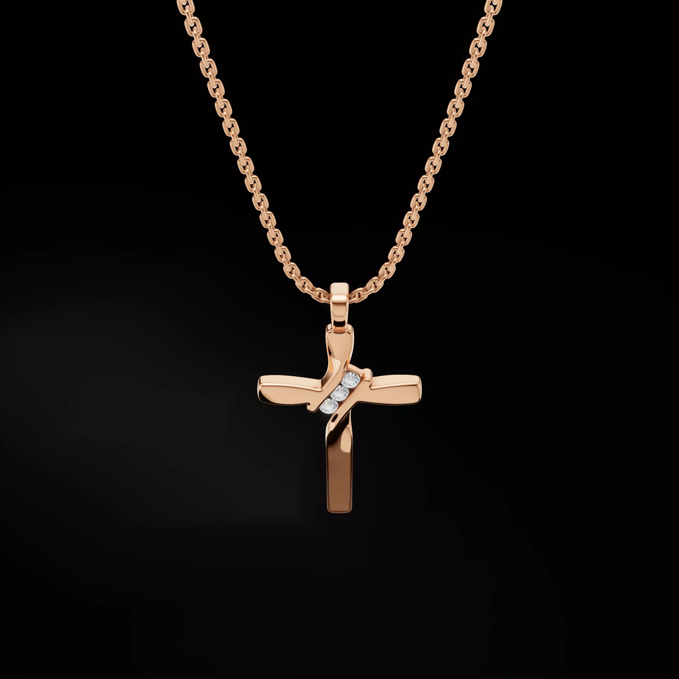 Twisted Cross Pendant with Round Stones 3D Jewelry Model 3D print model_22