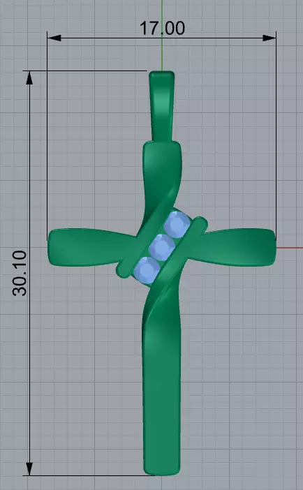Twisted Cross Pendant with Round Stones 3D Jewelry Model 3D print model_6