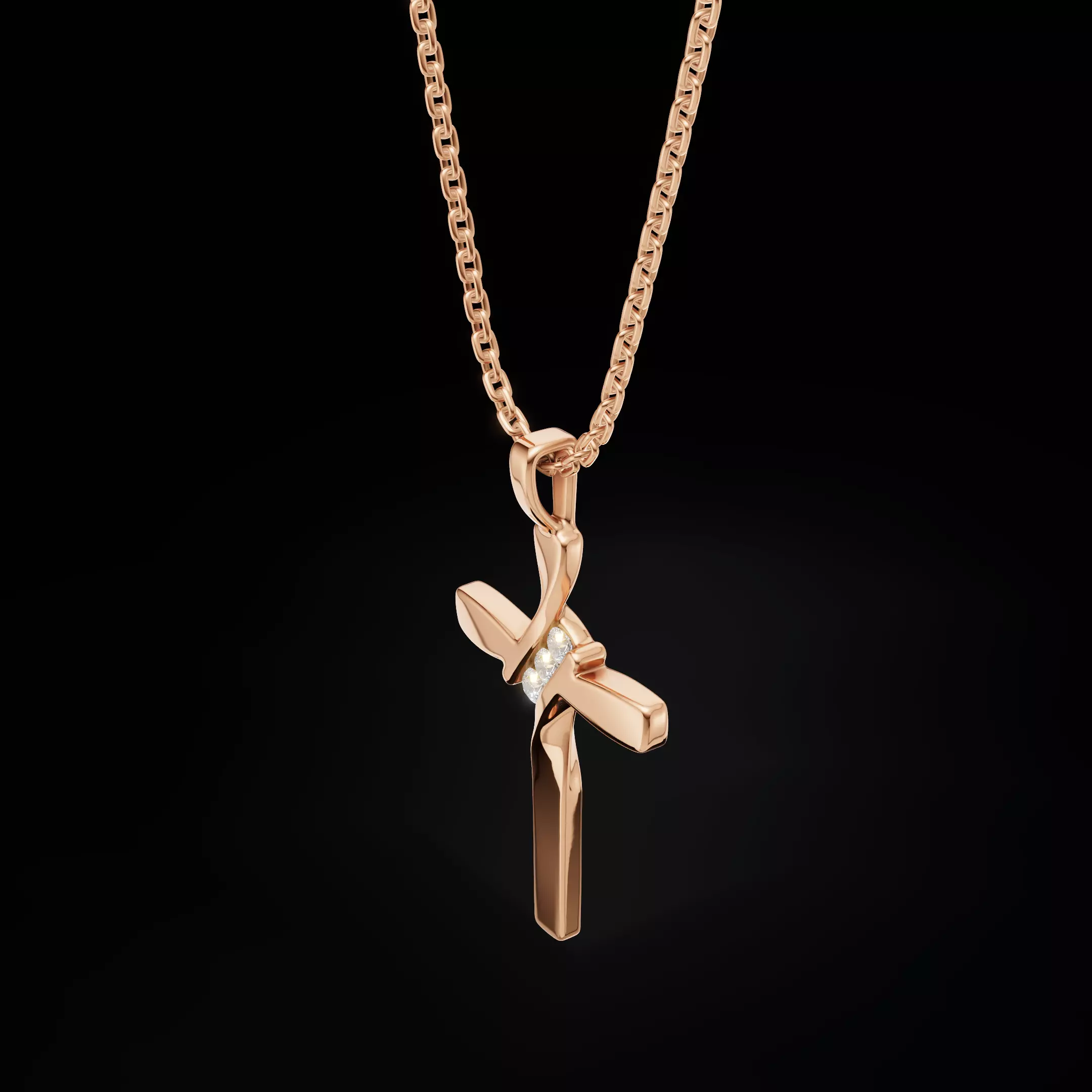 Twisted Cross Pendant with Round Stones 3D Jewelry Model 3D print model_28