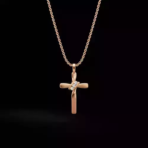 Twisted Cross Pendant with Round Stones 3D Jewelry Model