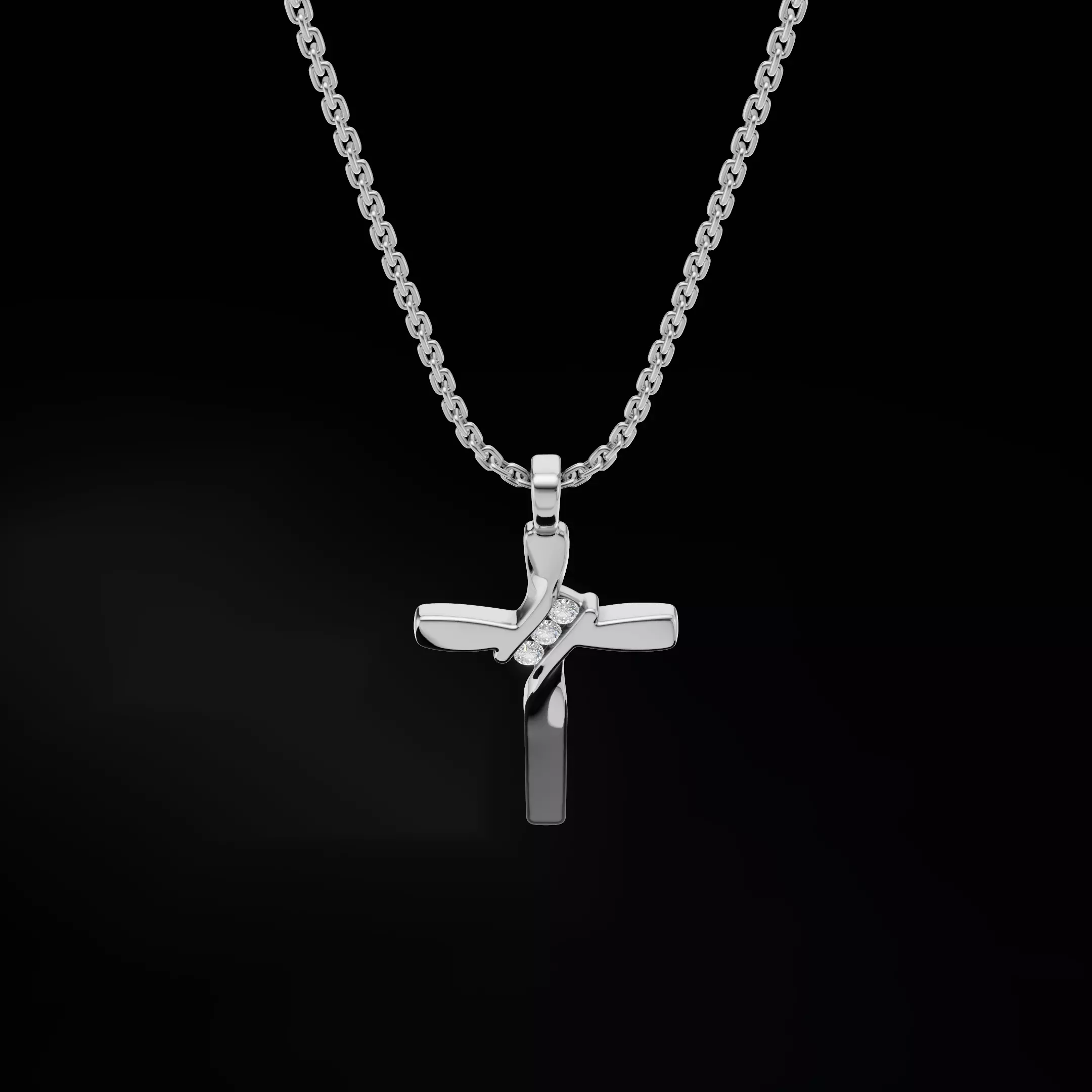 Twisted Cross Pendant with Round Stones 3D Jewelry Model 3D print model_20