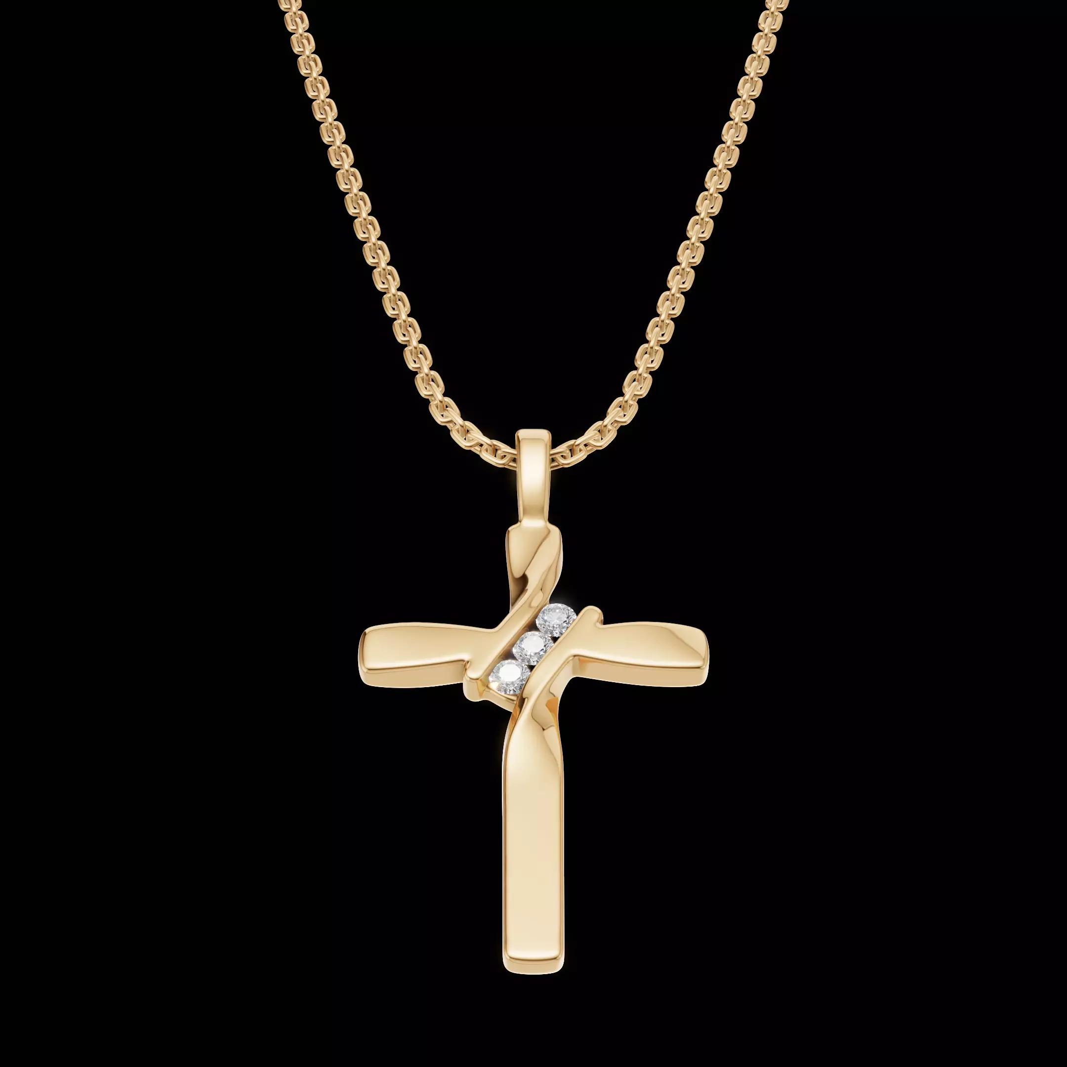Twisted Cross Pendant with Round Stones 3D Jewelry Model 3D print model_24