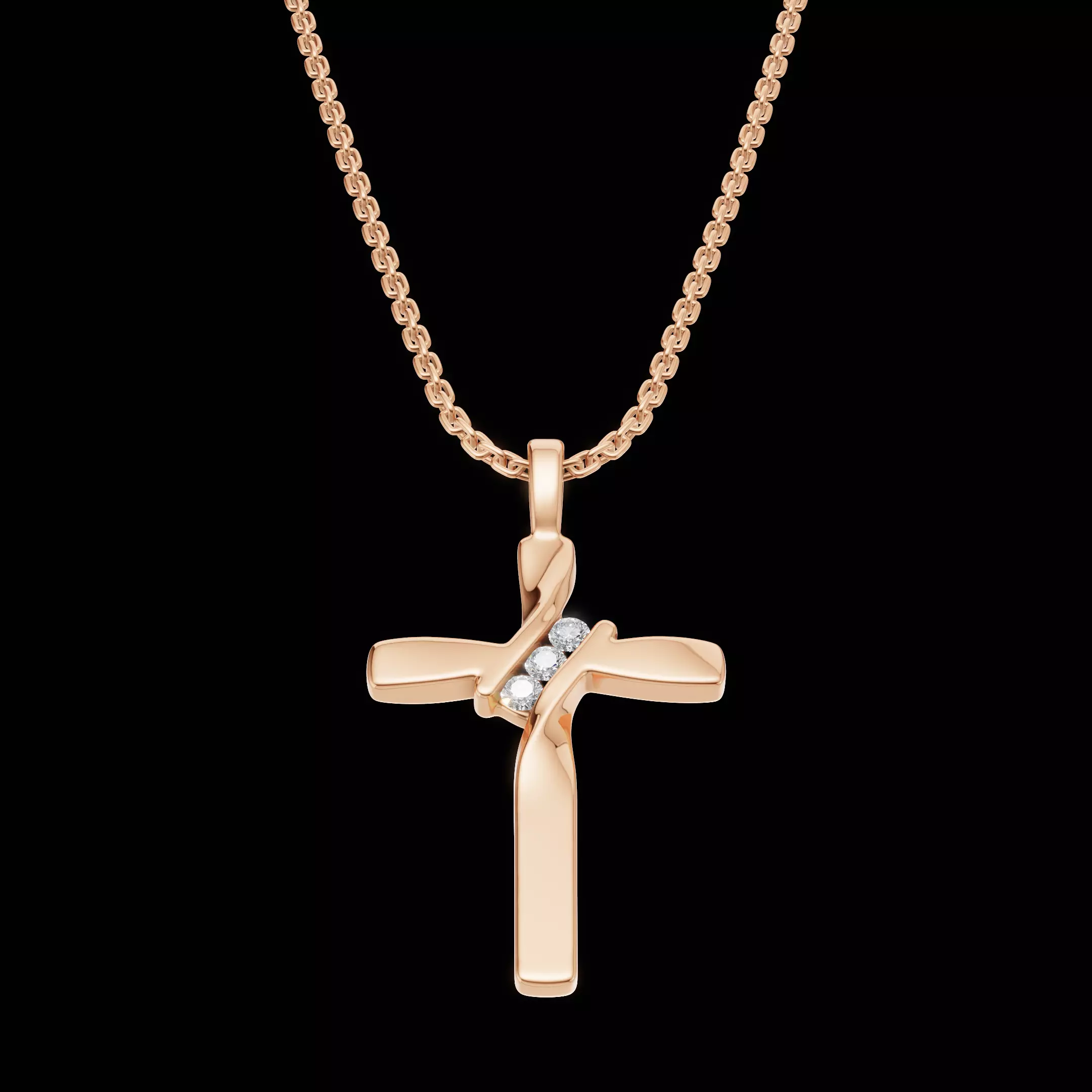 Twisted Cross Pendant with Round Stones 3D Jewelry Model 3D print model_25