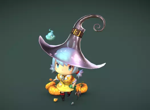 Halloween little witch girl 3D print model_0