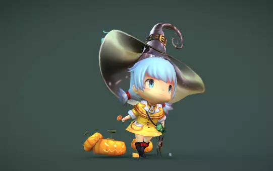 Halloween little witch girl 3D print model_1