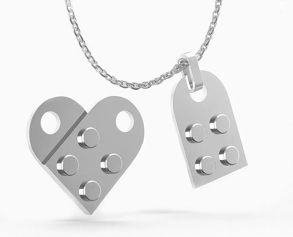 LEGO Heart Couple Pendant Interlocking Puzzle Love Necklace 3D print model