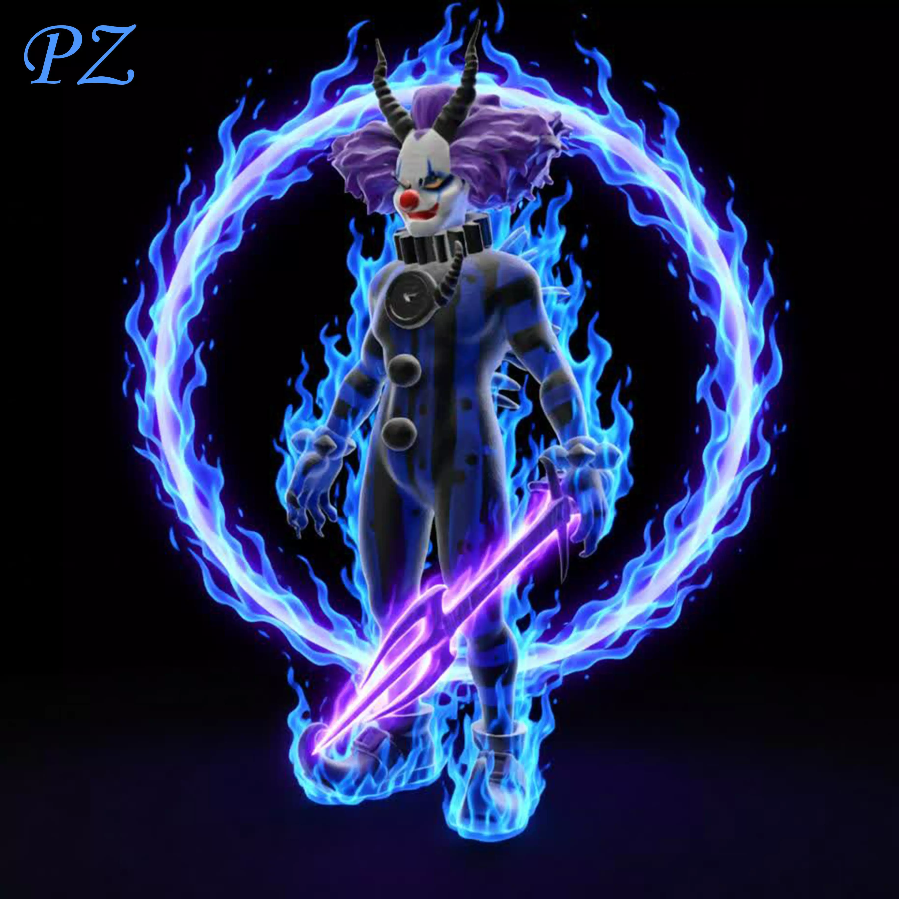 Dark Blue Clown with Trident  3D print model_0