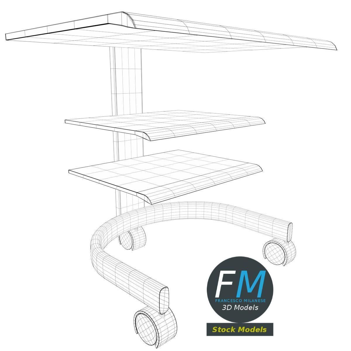 TV Trolley Cart 2 3D model_7