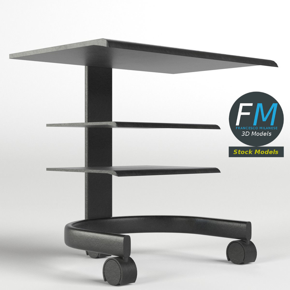 TV Trolley Cart 2 3D model_3