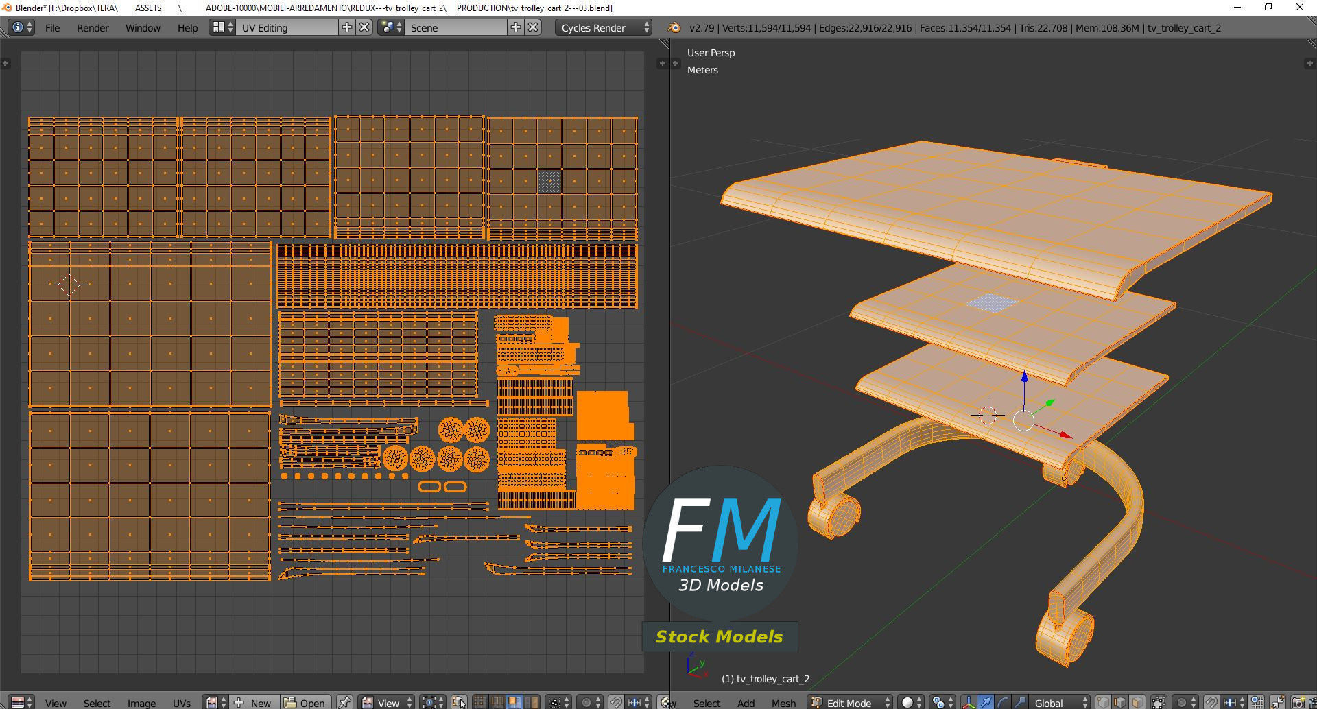 TV Trolley Cart 2 3D model_10