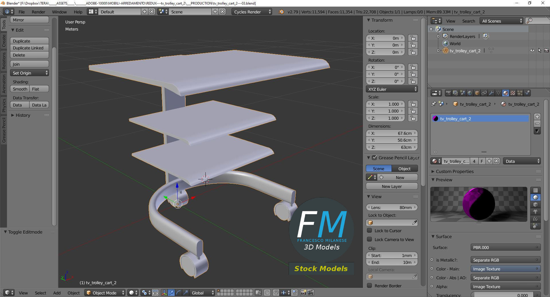 TV Trolley Cart 2 3D model_9
