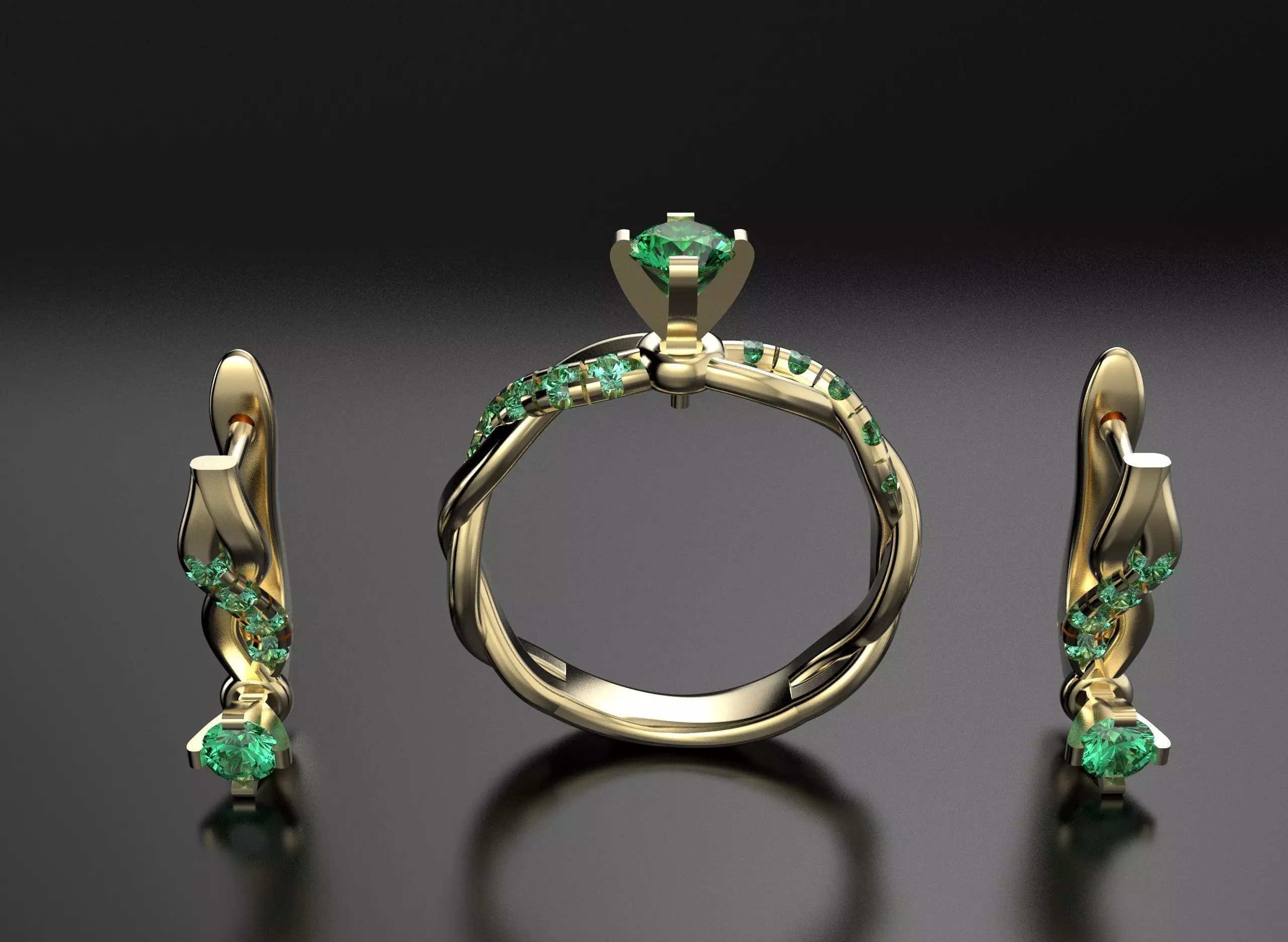 Ring and earrings set 3D print model_4