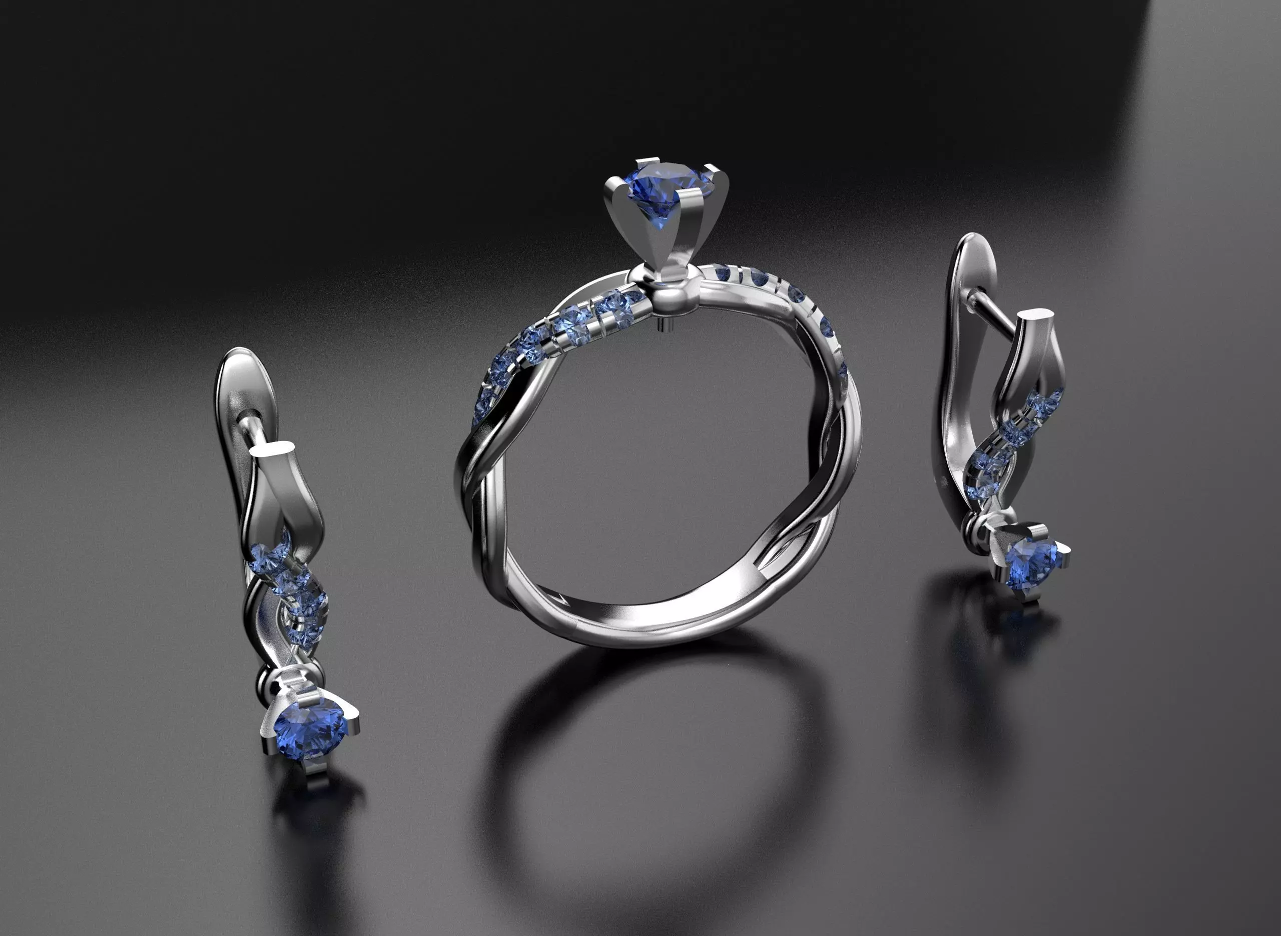Ring and earrings set 3D print model_1