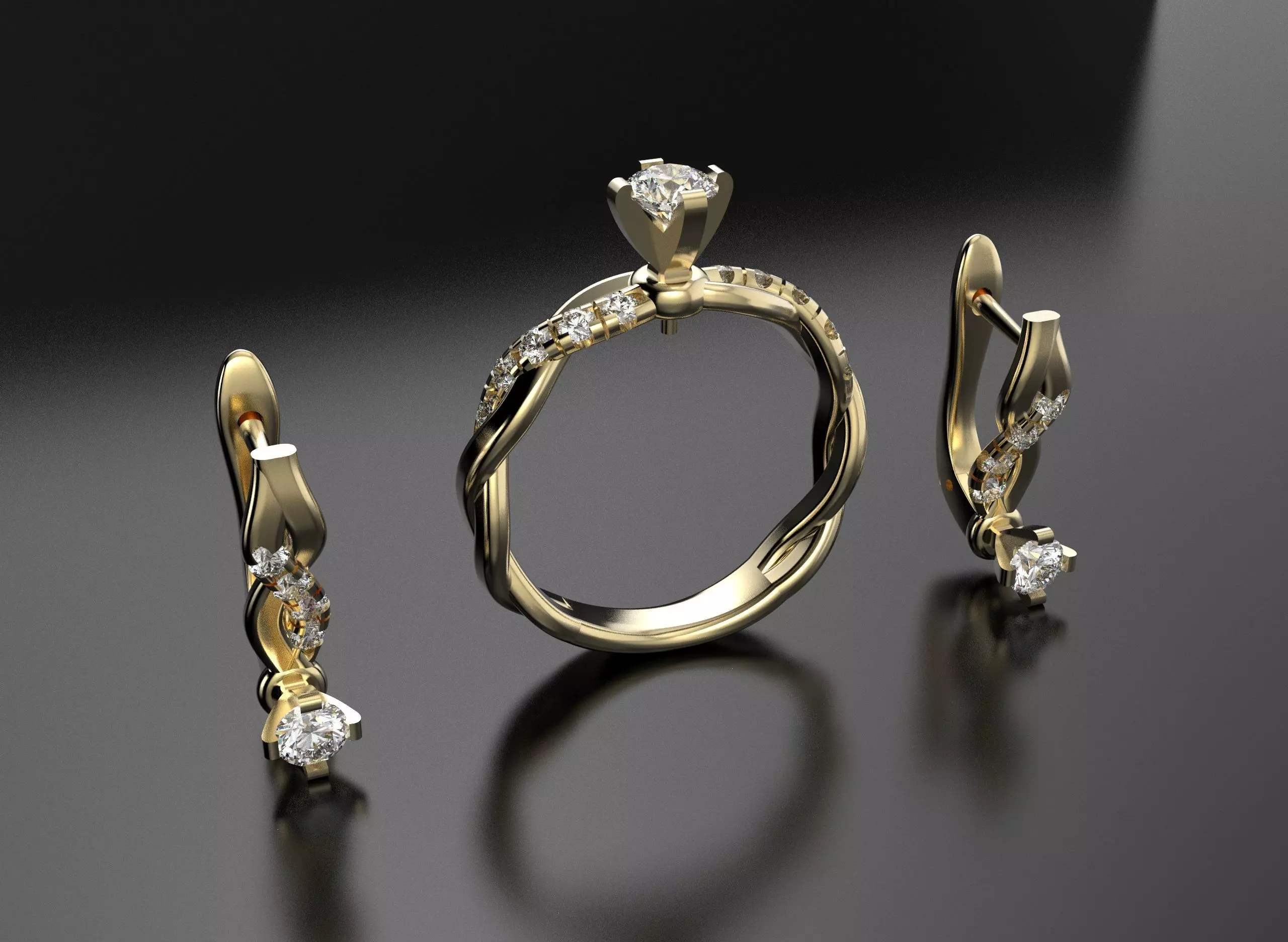 Ring and earrings set 3D print model_0