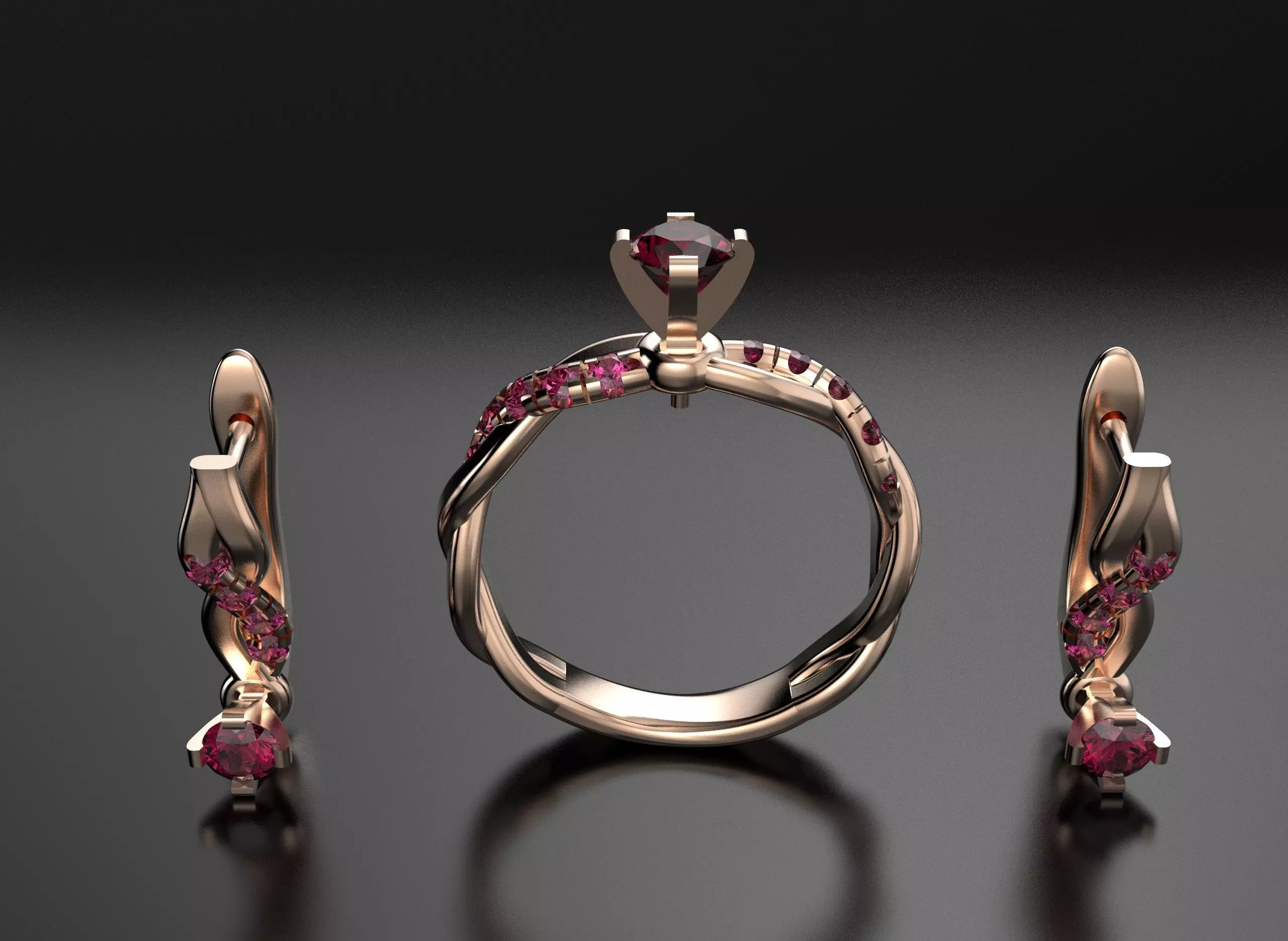 Ring and earrings set 3D print model_3