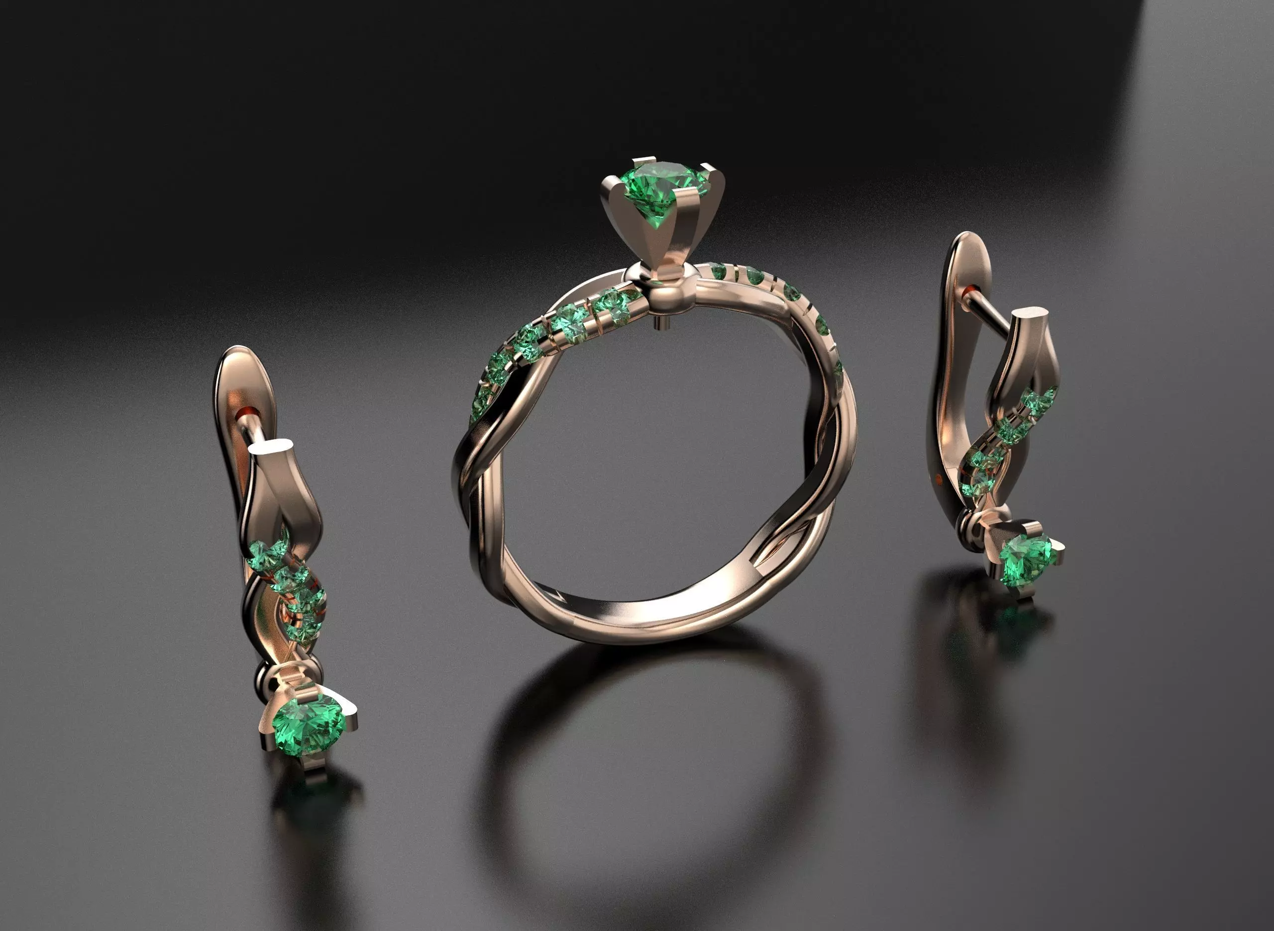 Ring and earrings set 3D print model_2