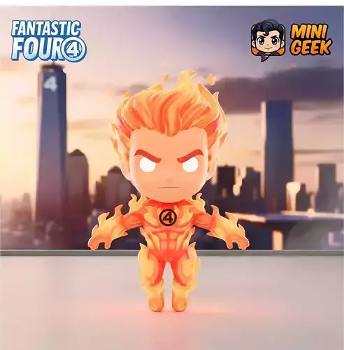 Mini Geek -  Human Torch Chibi  - Flame On 3D Model