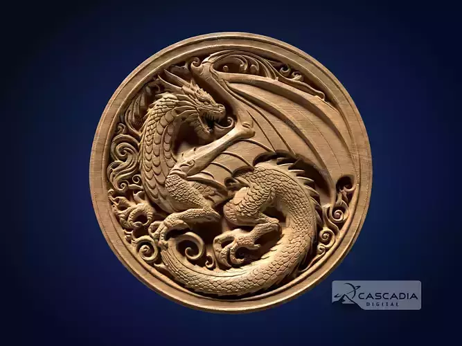 Dragon Round - CNC Router Carving Casting Fantasy Animal