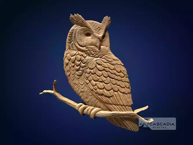 Horned Owl Perched - CNC Router Carving Casting animal bird