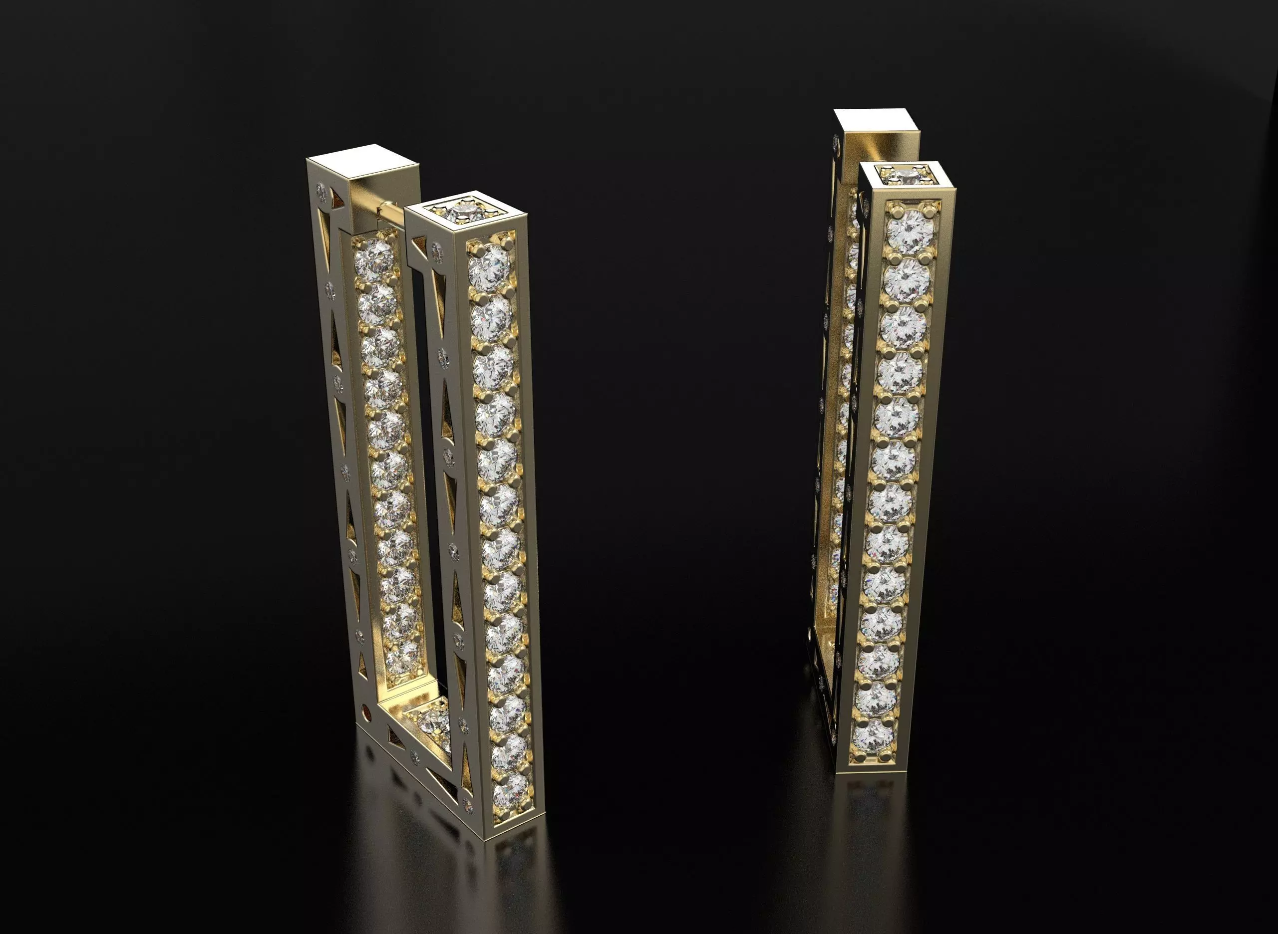 Diamond earrings 3D print model_0