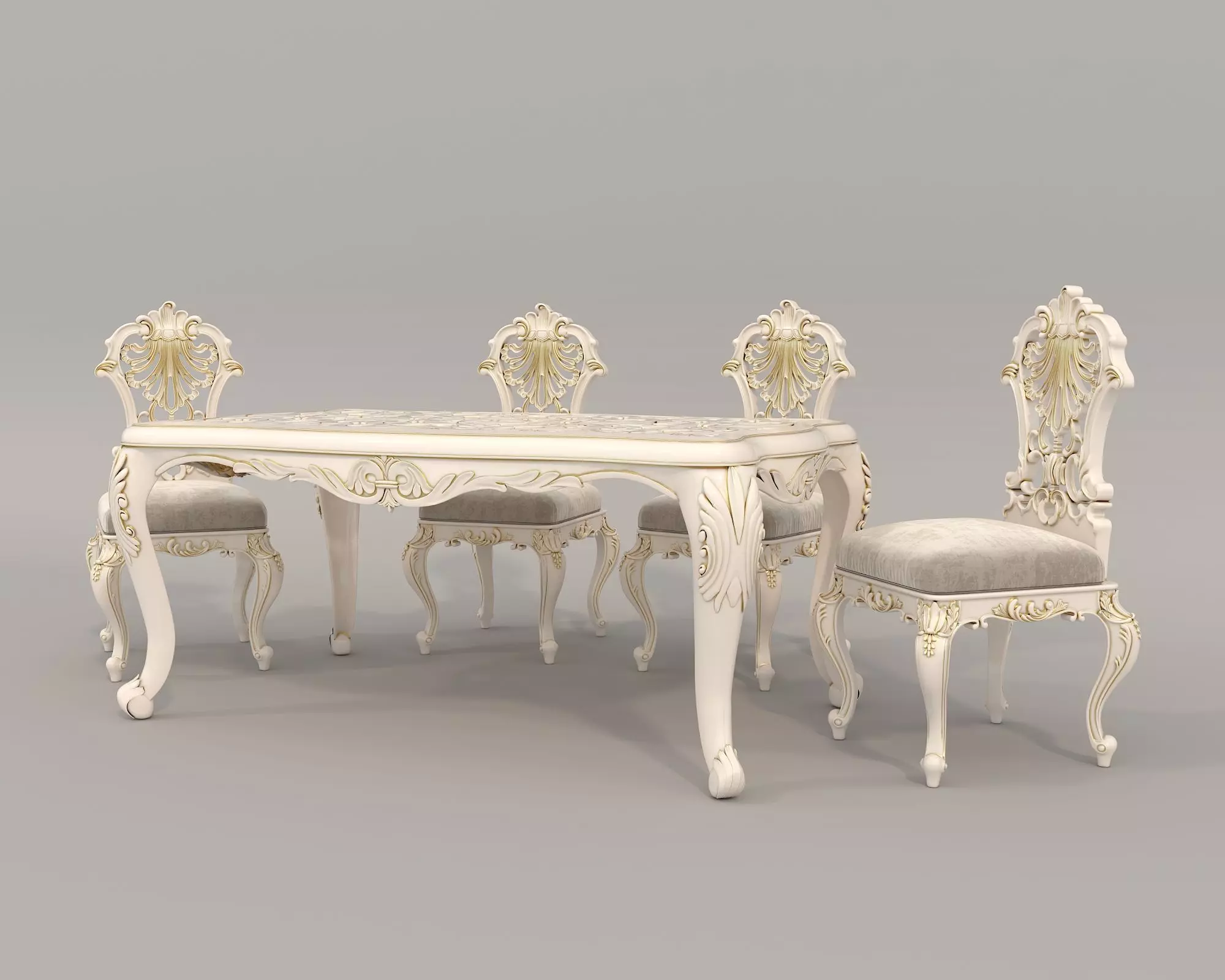 Classic European style Dining Table and Chairs 32 3D model_2