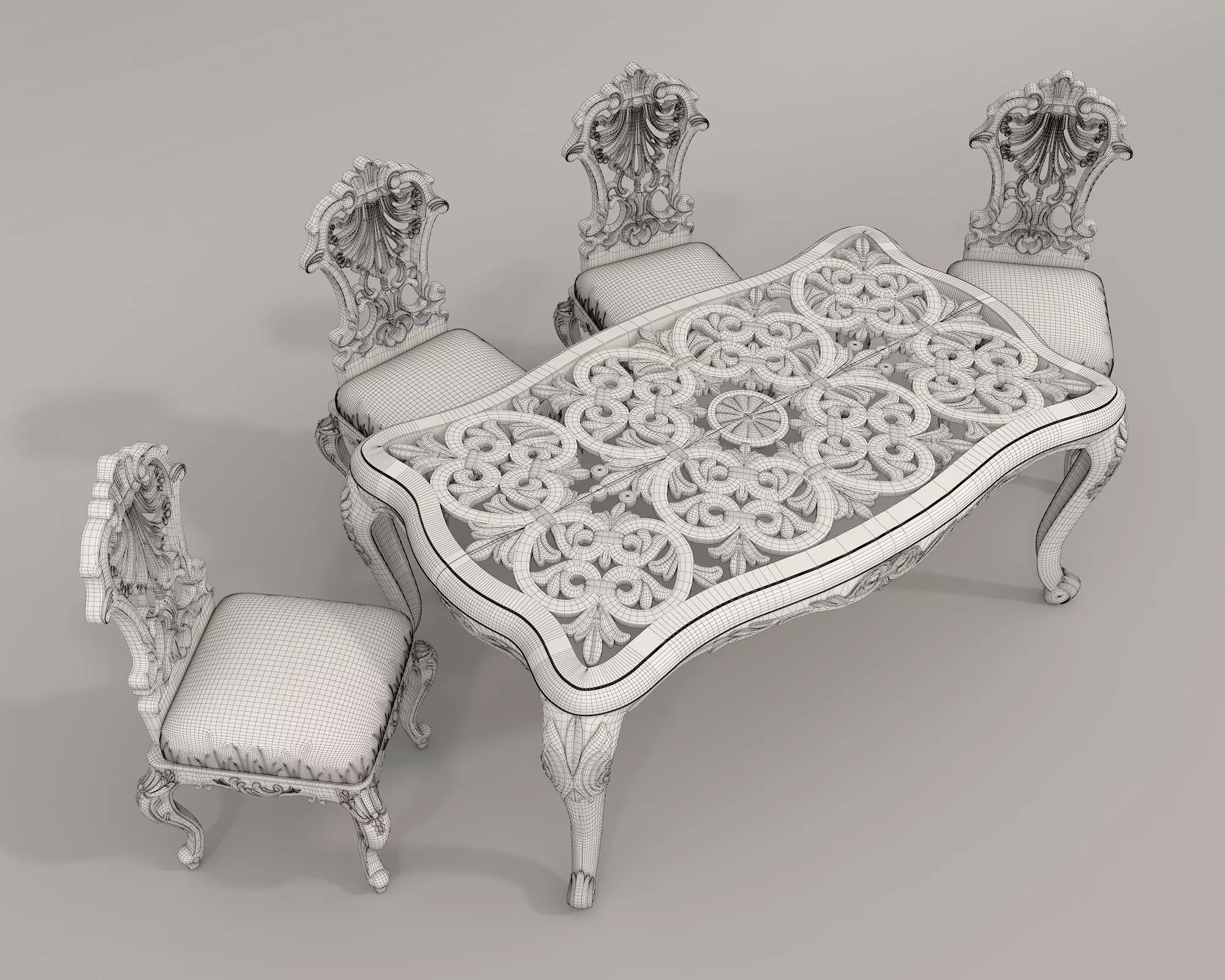 Classic European style Dining Table and Chairs 32 3D model_8