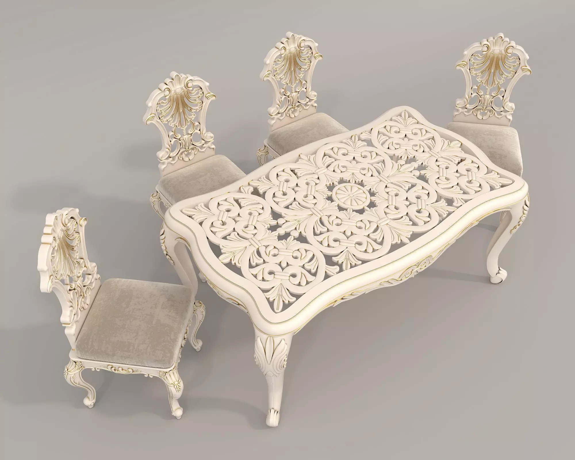 Classic European style Dining Table and Chairs 32 3D model_1