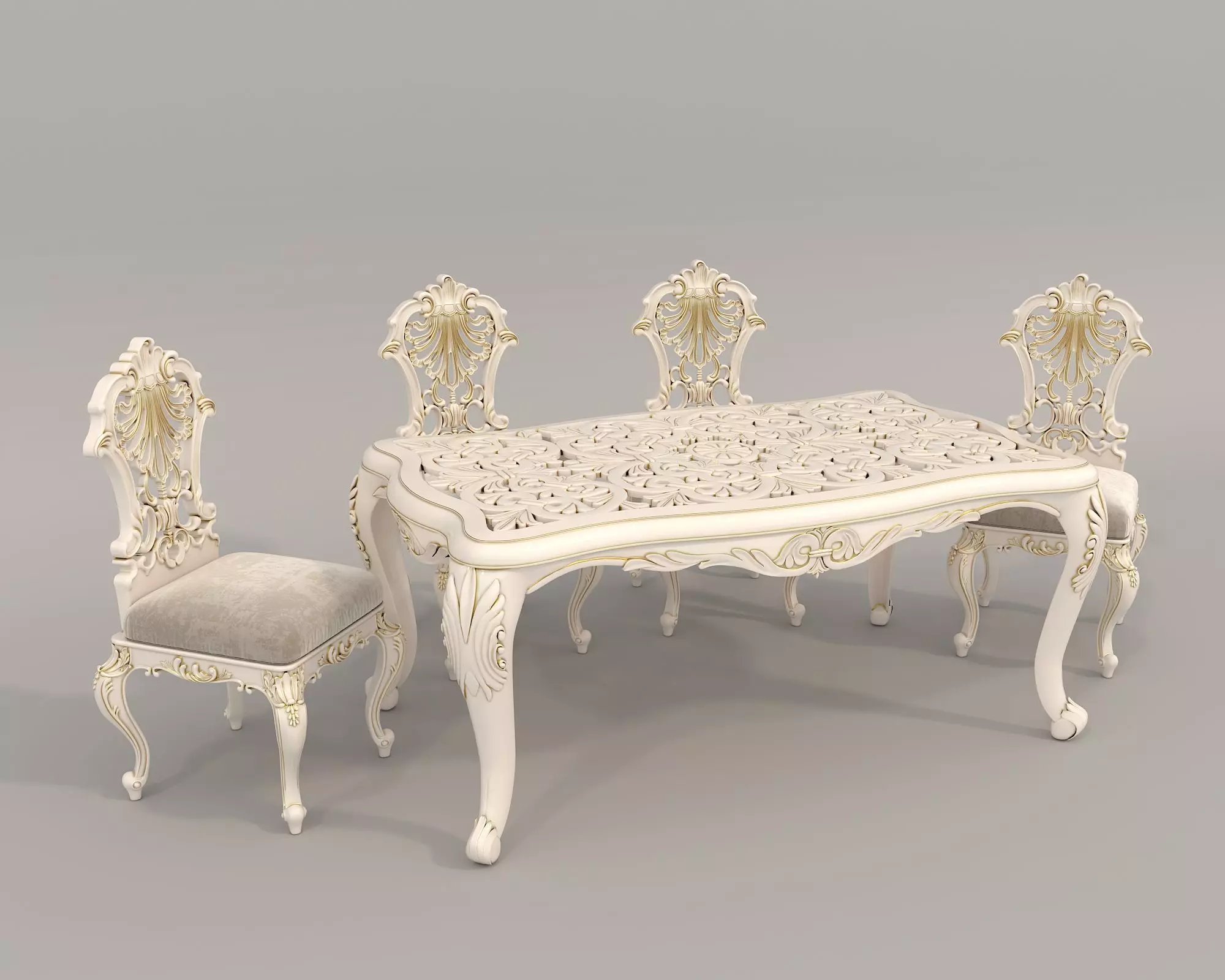 Classic European style Dining Table and Chairs 32 3D model_0