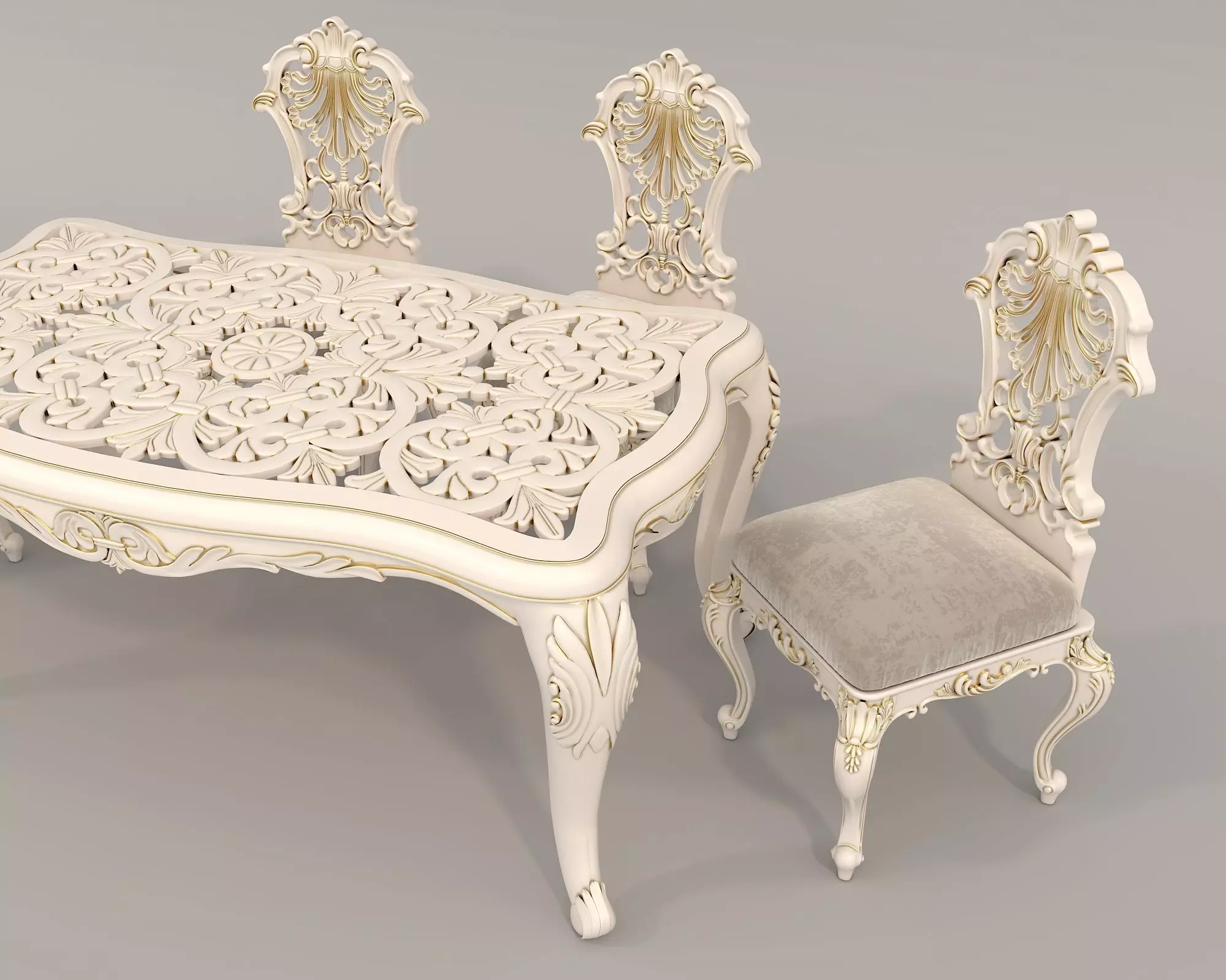 Classic European style Dining Table and Chairs 32 3D model_3