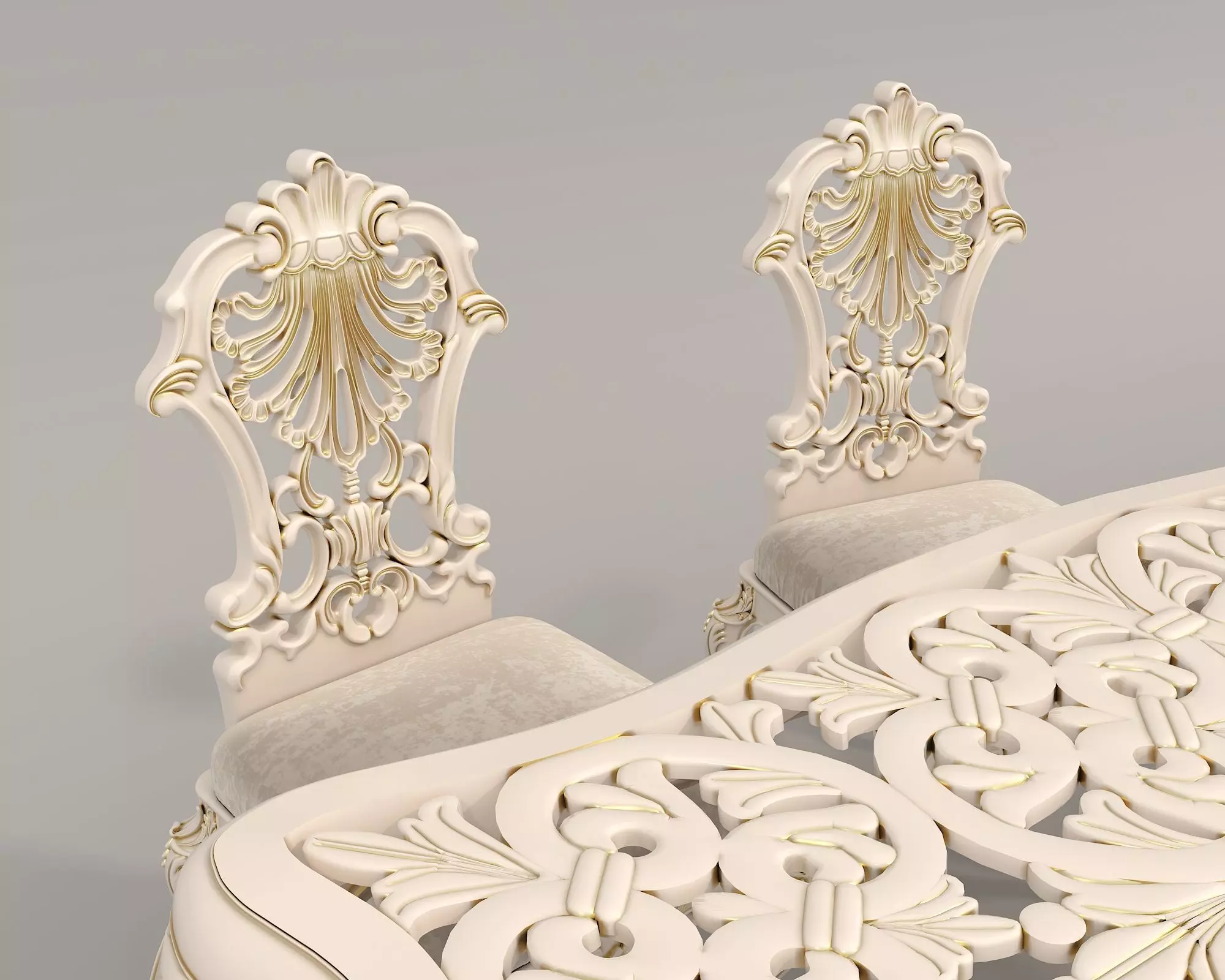 Classic European style Dining Table and Chairs 32 3D model_5