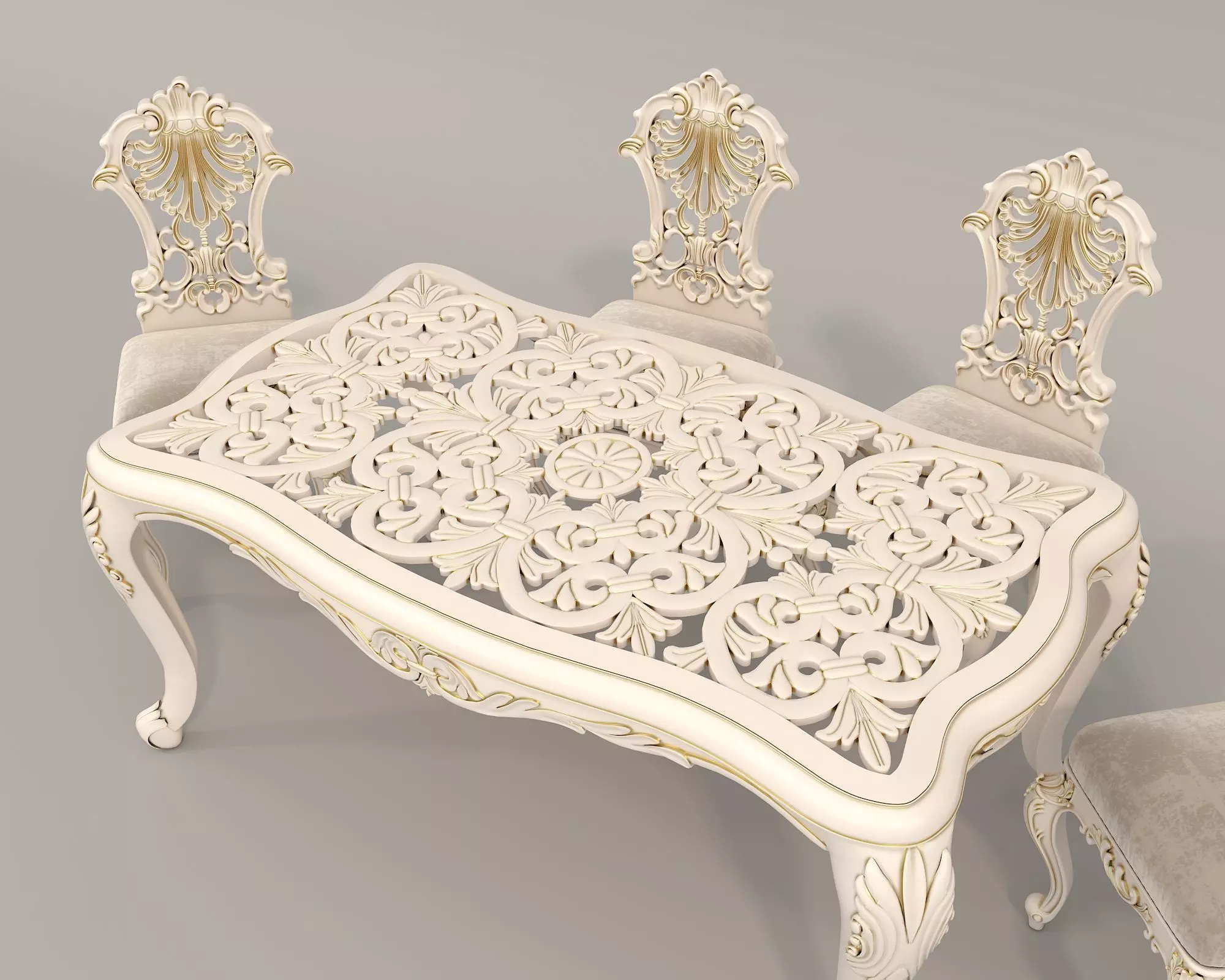 Classic European style Dining Table and Chairs 32 3D model_4