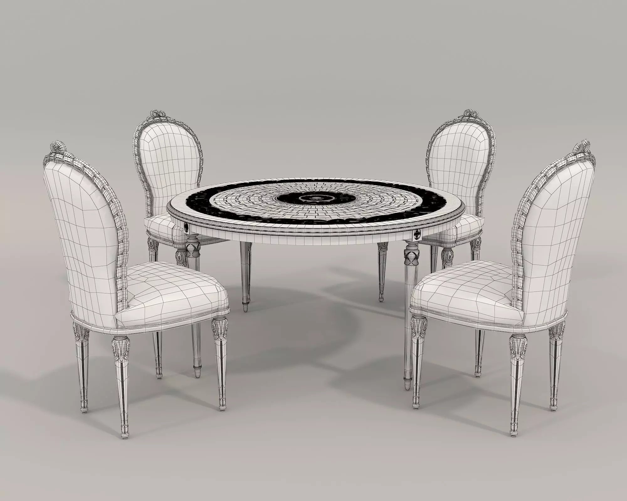 Classic European style Dining Table and Chairs 33 3D model_9